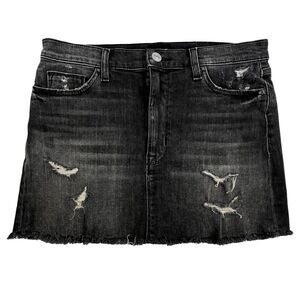 Hudson Vivid Denim Mini Skirt Women's Size 27 Raw Hem Distressed Black